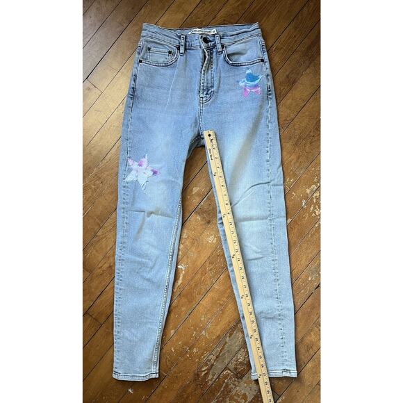 Unemployed Denim Light Wash Pastel Patchwork Stars Women’s Size 26 - Picture 4 of 7